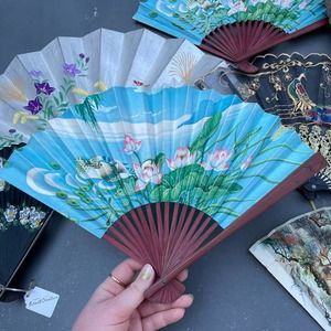 Vintage Novelty Souvenir Paper and Wood Fan Lily Pad Bird Print